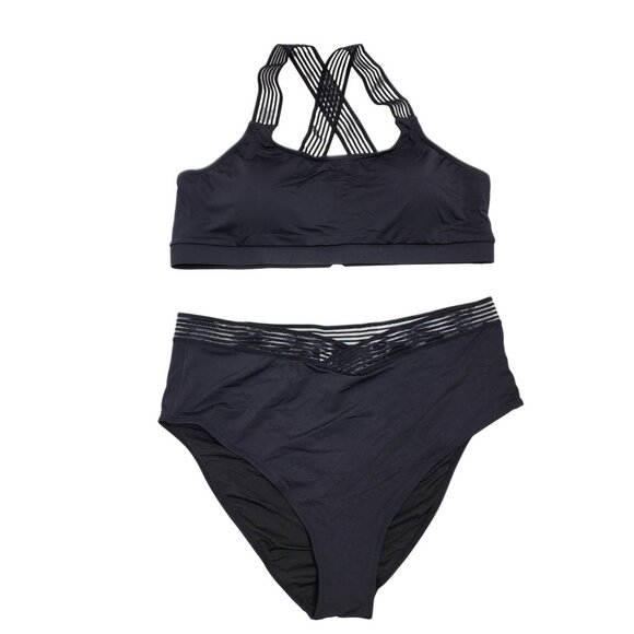 Womens Black High-Waisted Bikini Set W/ Strappy Cross Back Top - Size XXL - Picture 1 of 6